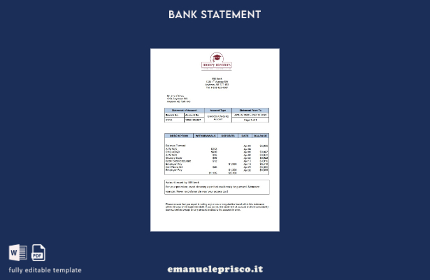 modello di parola di estratto conto bancario Canada MM in stile verificato